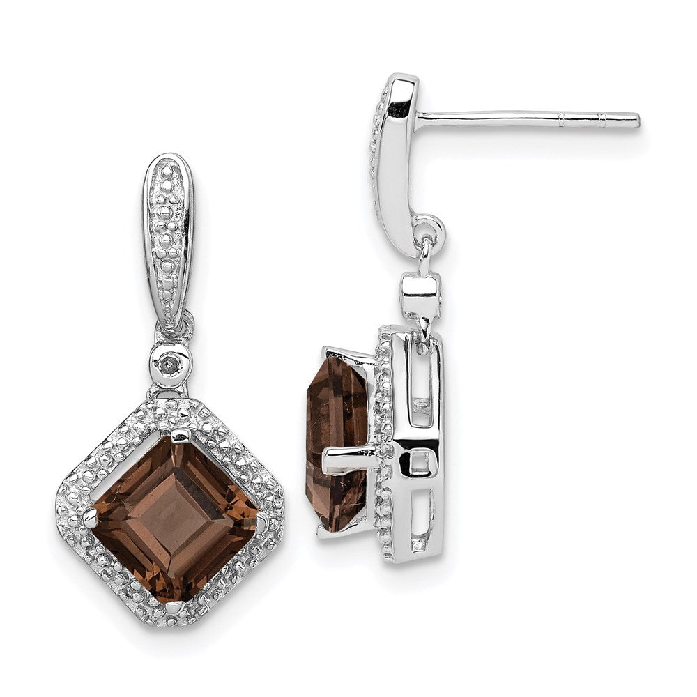 Sterling Silver Rhodium Diamond u0026 Smoky Quartz Post Dangle Earrings