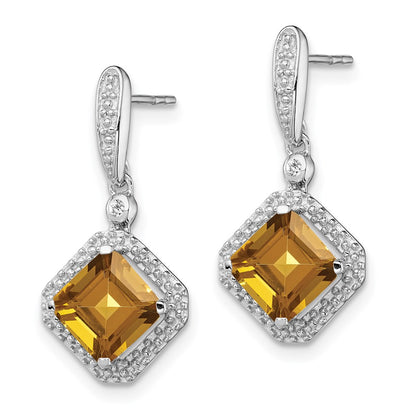 Sterling Silver Rhodium-plated Dia u0026 Whiskey Quartz Post Dangle Earrings