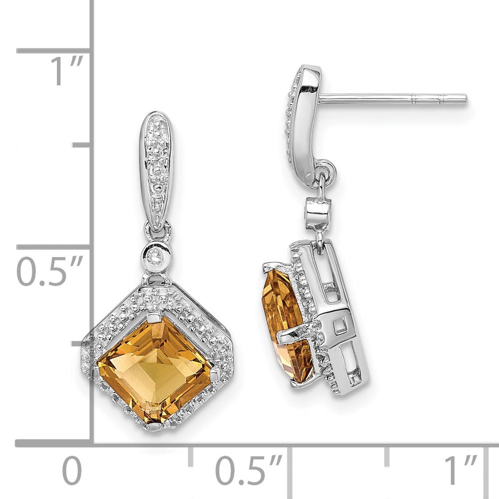 Sterling Silver Rhodium-plated Dia u0026 Whiskey Quartz Post Dangle Earrings