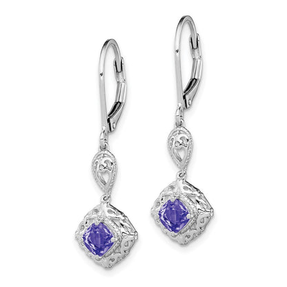 Sterling Silver Rhodium-plated Tanzanite Lever Back Earrings