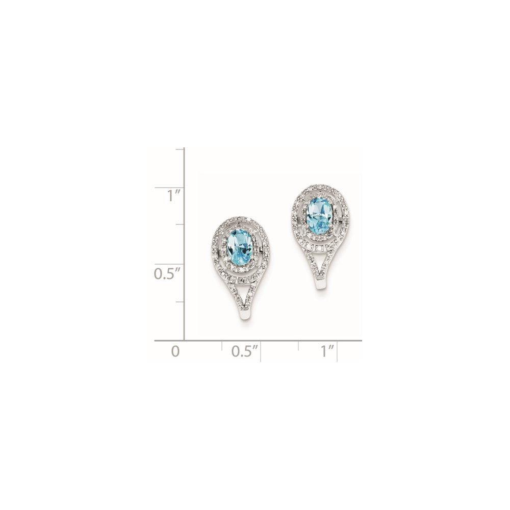 Sterling Silver Diamond u0026 Light Swiss Blue Topaz Oval Post Earrings