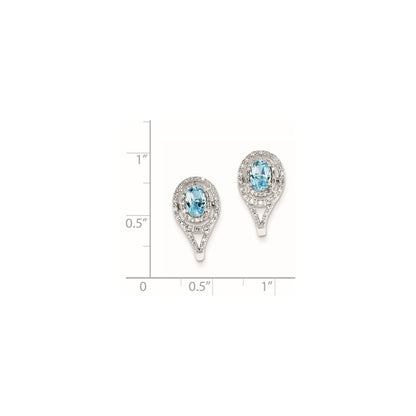 Sterling Silver Diamond u0026 Light Swiss Blue Topaz Oval Post Earrings