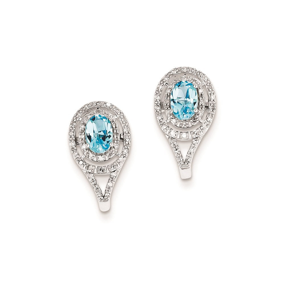 Sterling Silver Diamond u0026 Light Swiss Blue Topaz Oval Post Earrings