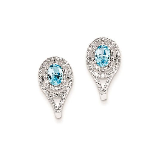 Sterling Silver Diamond u0026 Light Swiss Blue Topaz Oval Post Earrings