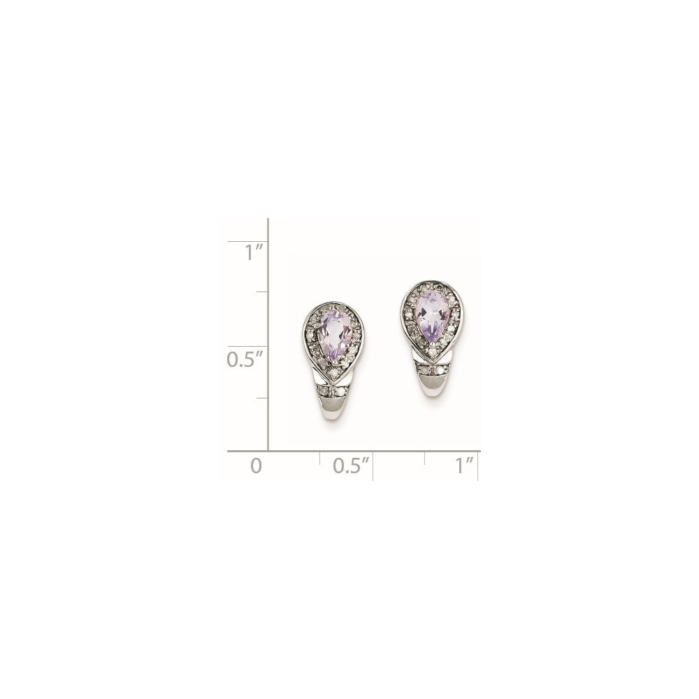 Sterling Silver Diamond u0026 Pink Quartz Teardrop Post Earrings