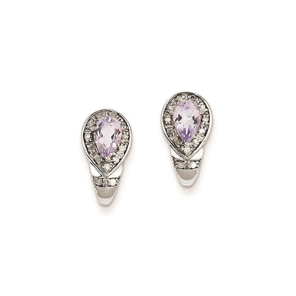Sterling Silver Diamond u0026 Pink Quartz Teardrop Post Earrings