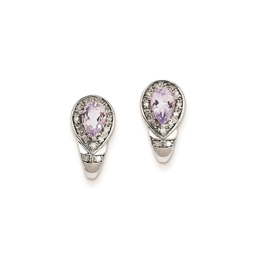 Sterling Silver Diamond u0026 Pink Quartz Teardrop Post Earrings