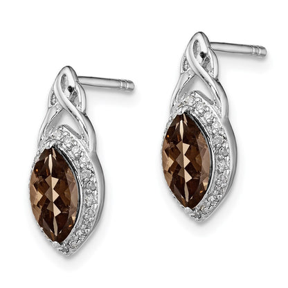 Sterling Silver Rhodium-plated Diamond u0026 Smoky Quartz Post Earrings