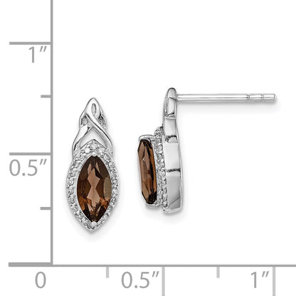 Sterling Silver Rhodium-plated Diamond u0026 Smoky Quartz Post Earrings