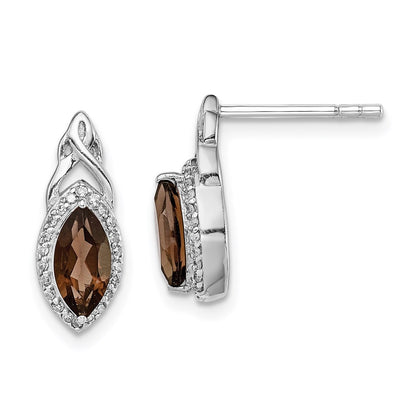 Sterling Silver Rhodium-plated Diamond u0026 Smoky Quartz Post Earrings