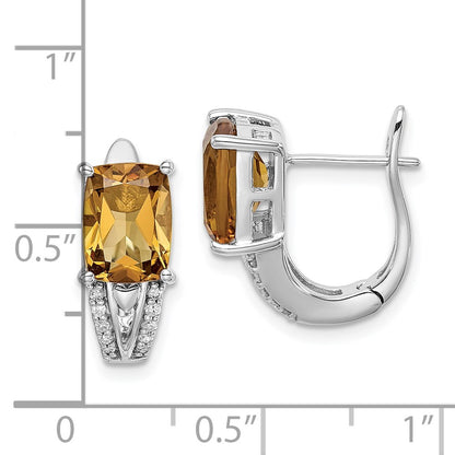 Sterling Silver Rhodium-plated Diamond u0026 Whiskey Quartz Hinged Earrings