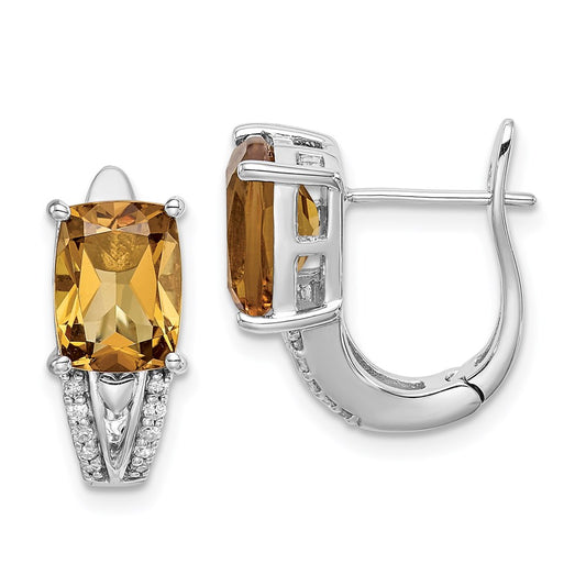 Sterling Silver Rhodium-plated Diamond u0026 Whiskey Quartz Hinged Earrings