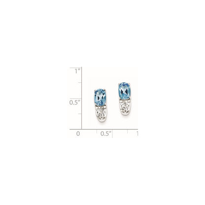 Sterling Silver Diamond u0026 Light Swiss Blue Topaz Post Earrings