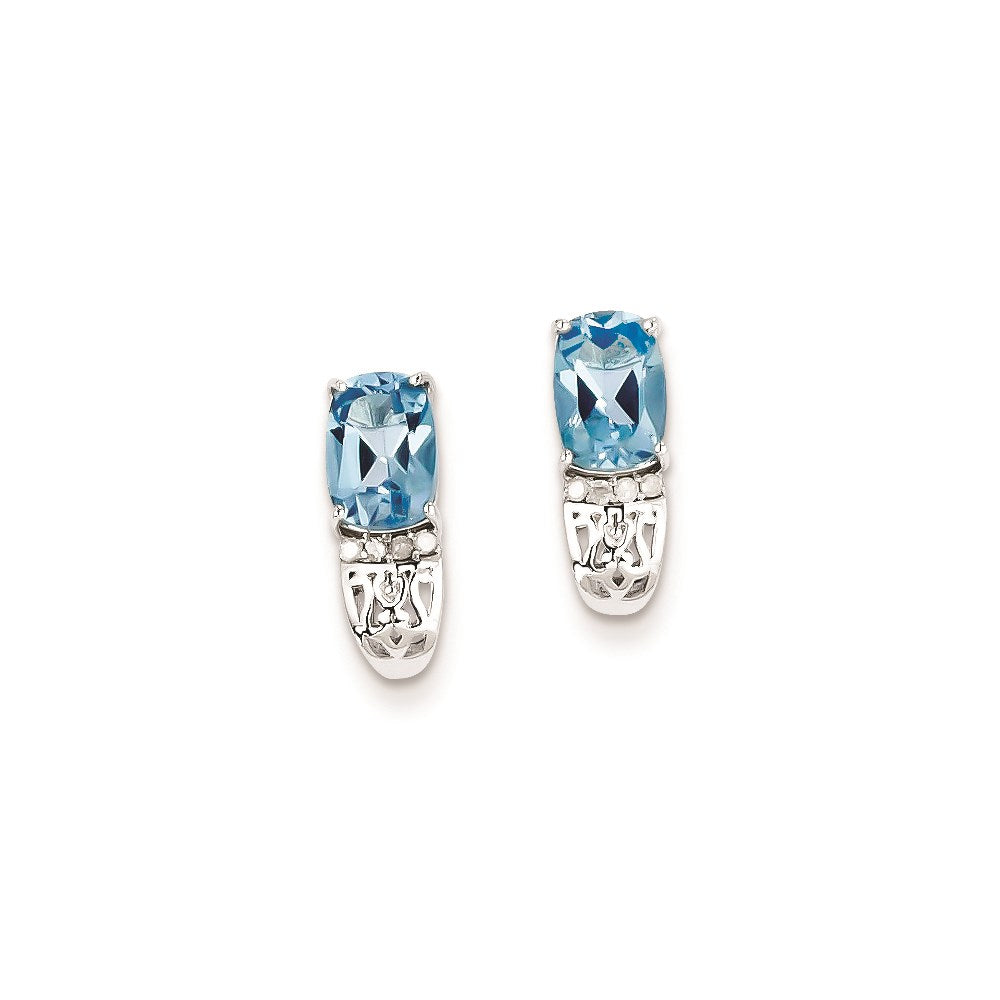 Sterling Silver Diamond u0026 Light Swiss Blue Topaz Post Earrings