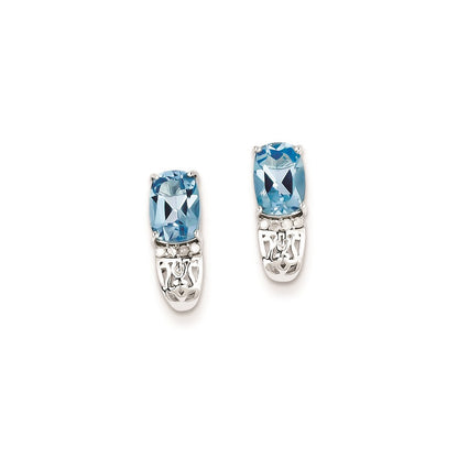 Sterling Silver Diamond u0026 Light Swiss Blue Topaz Post Earrings