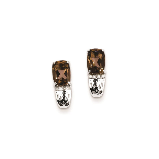 Sterling Silver Diamond u0026 Smoky Quartz Post Earrings