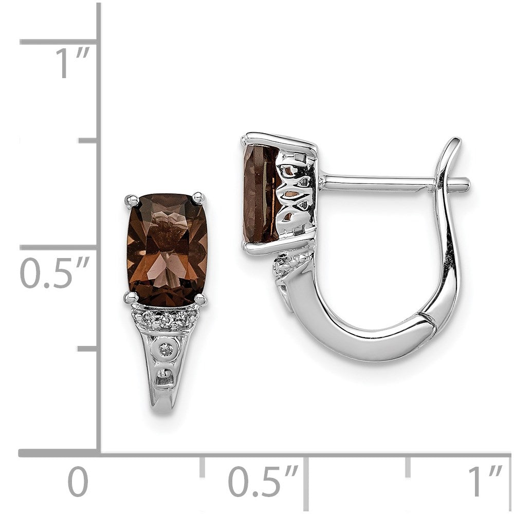 Sterling Silver Rhodium-plated Diamond and Smoky Quartz Earrings