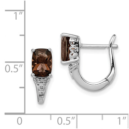Sterling Silver Rhodium-plated Diamond and Smoky Quartz Earrings