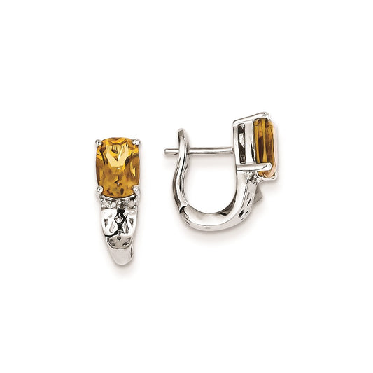 Sterling Silver Diamond and Whiskey Quartz Earrings