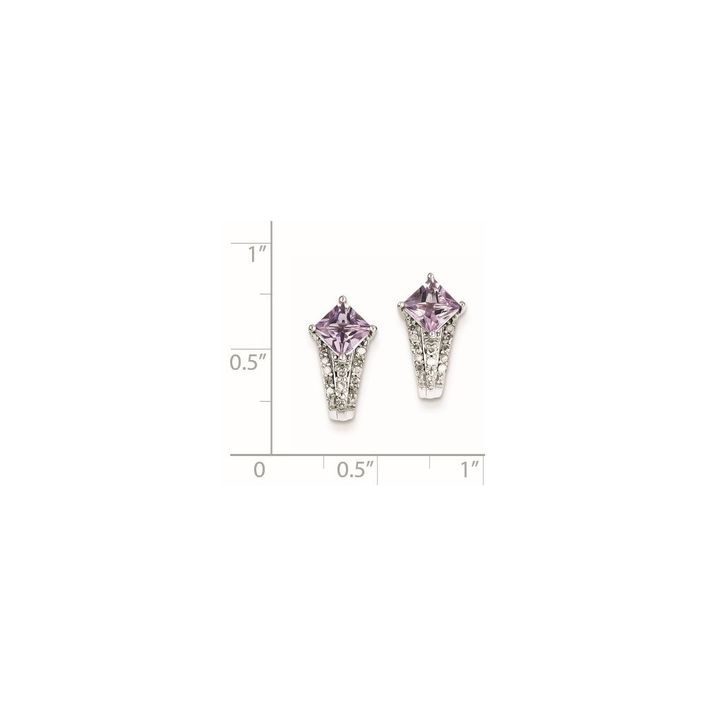 Sterling Silver Diamond u0026 Pink Quartz Post Earrings