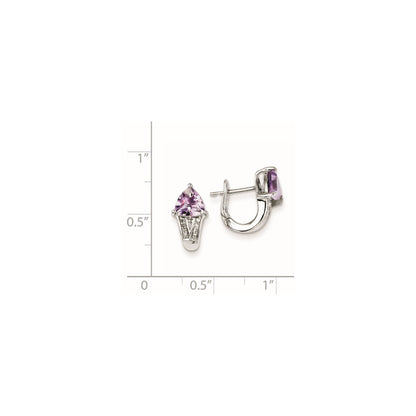 Sterling Silver Diamond u0026 Pink Quartz Hinged Earrings