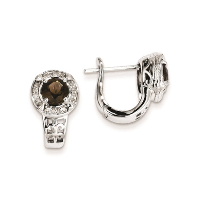Sterling Silver Diamond u0026 Smoky Quartz Hinged Earrings