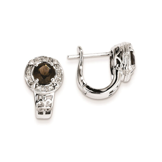 Sterling Silver Diamond u0026 Smoky Quartz Hinged Earrings