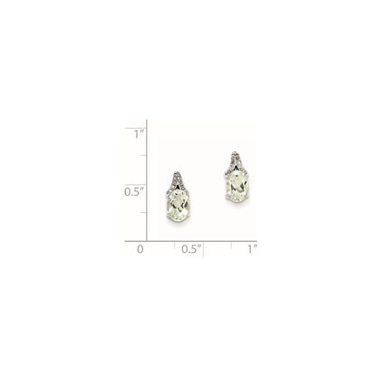 Sterling Silver Diamond u0026 Green Quartz Oval Post Earrings