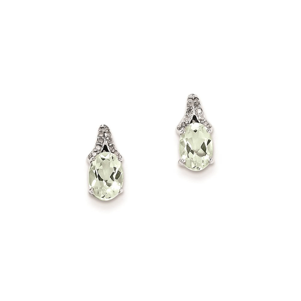 Sterling Silver Diamond u0026 Green Quartz Oval Post Earrings