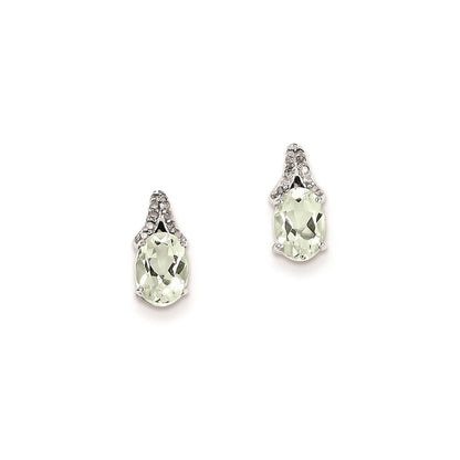 Sterling Silver Diamond u0026 Green Quartz Oval Post Earrings