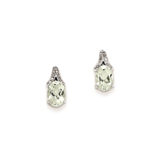 Sterling Silver Diamond u0026 Green Quartz Oval Post Earrings