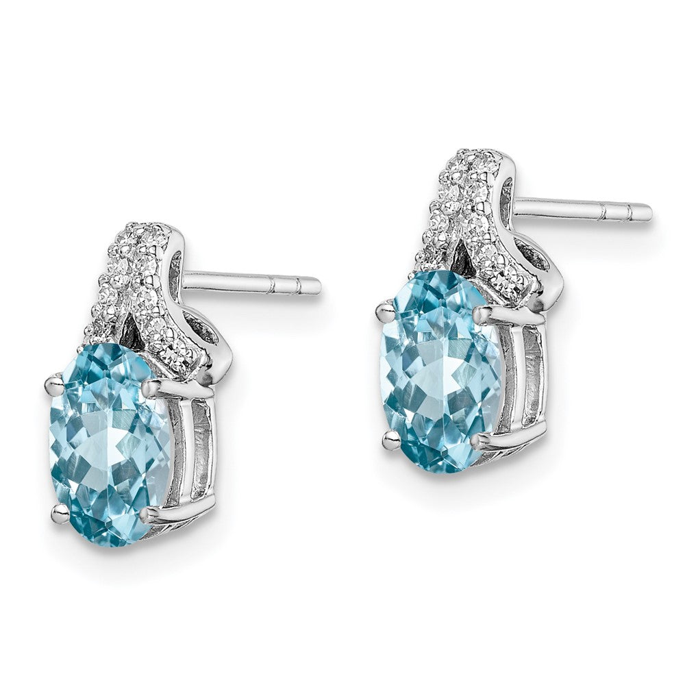 Sterling Silver Rhodium Diamond u0026 Light Swiss Blue Topaz Post Earrings