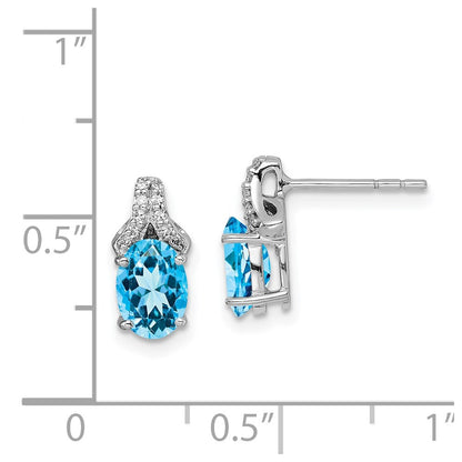 Sterling Silver Rhodium Diamond u0026 Light Swiss Blue Topaz Post Earrings