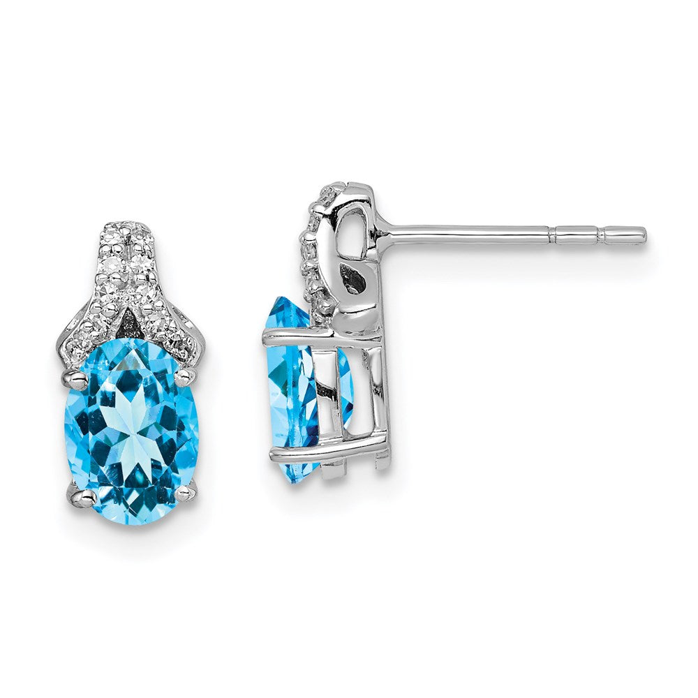 Sterling Silver Rhodium Diamond u0026 Light Swiss Blue Topaz Post Earrings