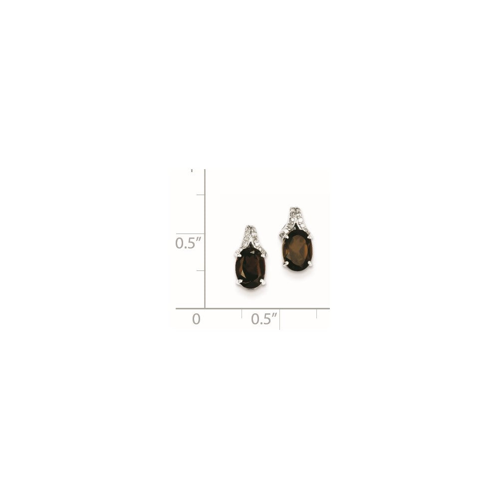 Sterling Silver Diamond u0026 Smoky Quartz Oval Post Earrings