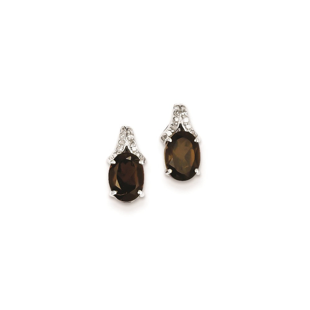 Sterling Silver Diamond u0026 Smoky Quartz Oval Post Earrings