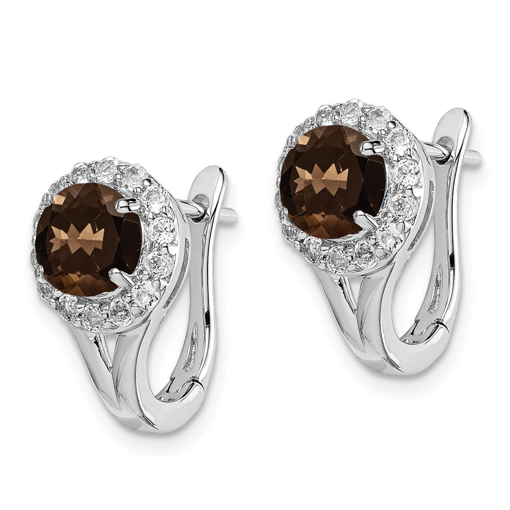 Sterling Silver Rhodium White Topaz u0026 Smoky Quartz Hinged Earrings