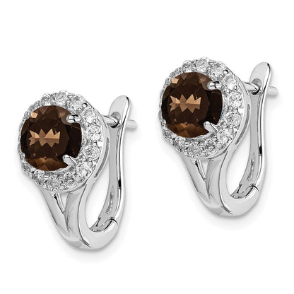 Sterling Silver Rhodium White Topaz u0026 Smoky Quartz Hinged Earrings