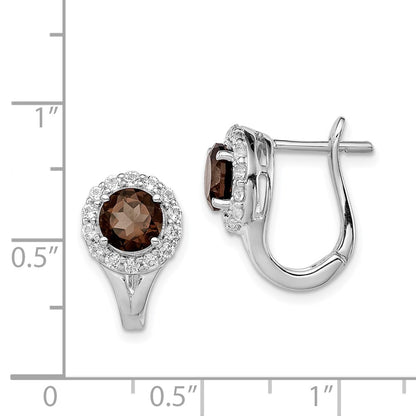 Sterling Silver Rhodium White Topaz u0026 Smoky Quartz Hinged Earrings