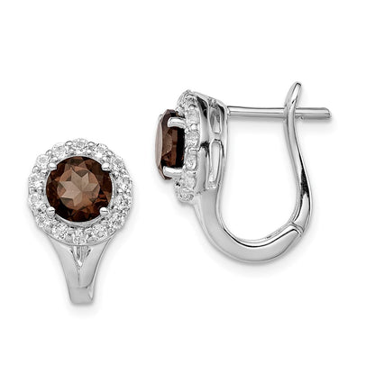 Sterling Silver Rhodium White Topaz u0026 Smoky Quartz Hinged Earrings
