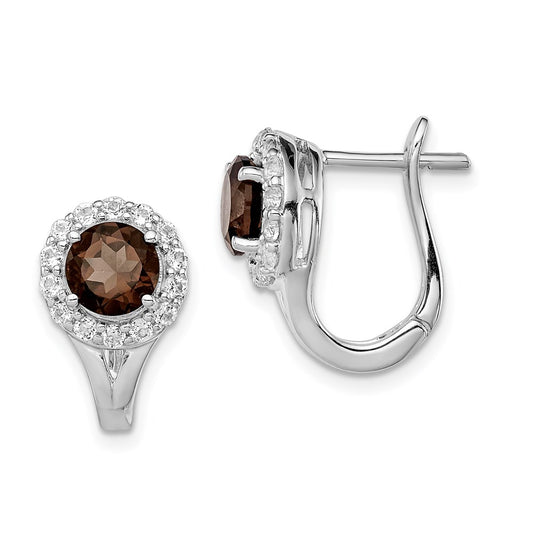Sterling Silver Rhodium White Topaz u0026 Smoky Quartz Hinged Earrings