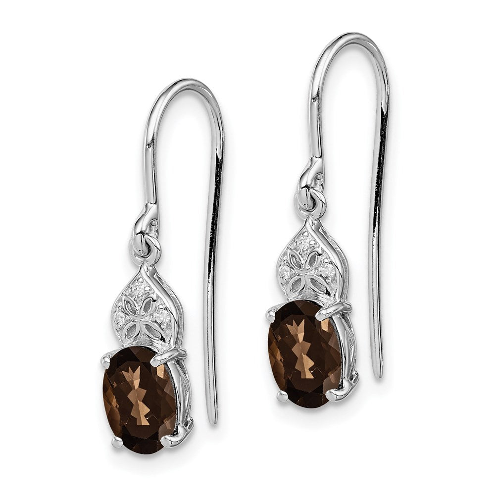 Sterling Silver Rhodium-plated Diamond u0026 Smoky Quartz Oval Earrings