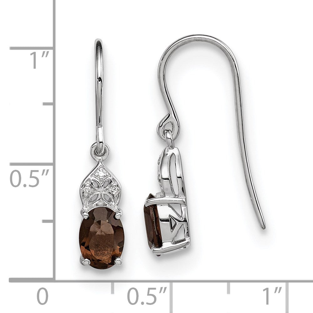 Sterling Silver Rhodium-plated Diamond u0026 Smoky Quartz Oval Earrings