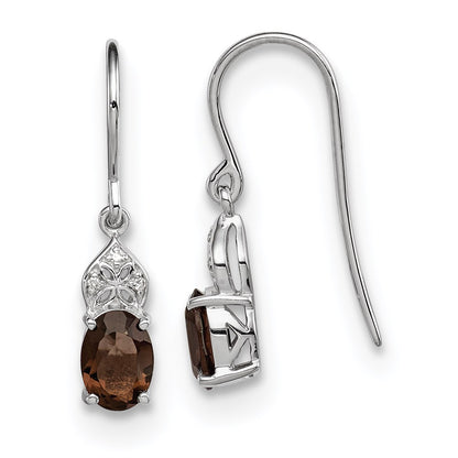 Sterling Silver Rhodium-plated Diamond u0026 Smoky Quartz Oval Earrings