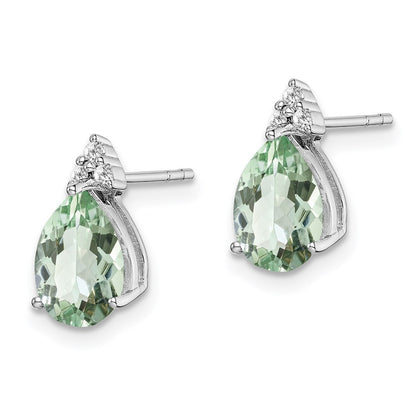 Sterling Silver Rhodium Diamond u0026 Green Quartz Teardrop Post Earrings