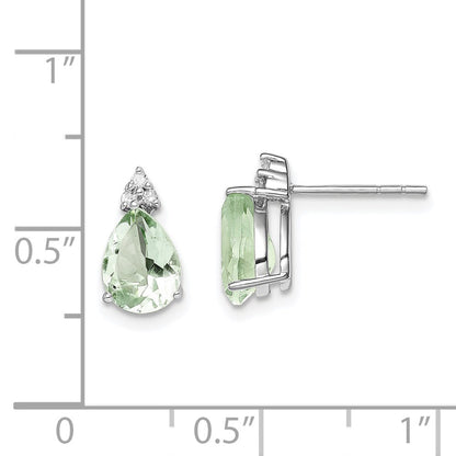 Sterling Silver Rhodium Diamond u0026 Green Quartz Teardrop Post Earrings