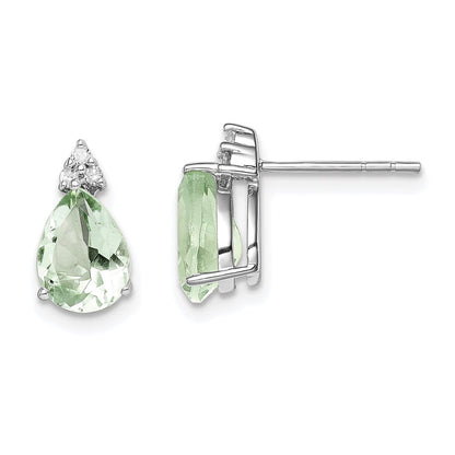 Sterling Silver Rhodium Diamond u0026 Green Quartz Teardrop Post Earrings