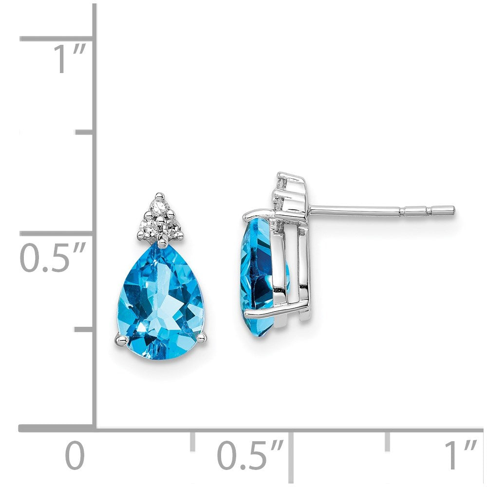 Sterling Silver Rhodium Plated Diamond and Blue Topaz Post Earrings