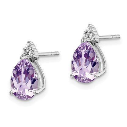 Sterling Silver Rhodium Diamond u0026 Pink Quartz Teardrop Post Earrings