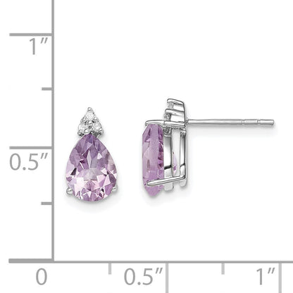 Sterling Silver Rhodium Diamond u0026 Pink Quartz Teardrop Post Earrings